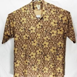 Morro Bay Brown & Tan Hibiscus Hawaiian Shirt Sz M